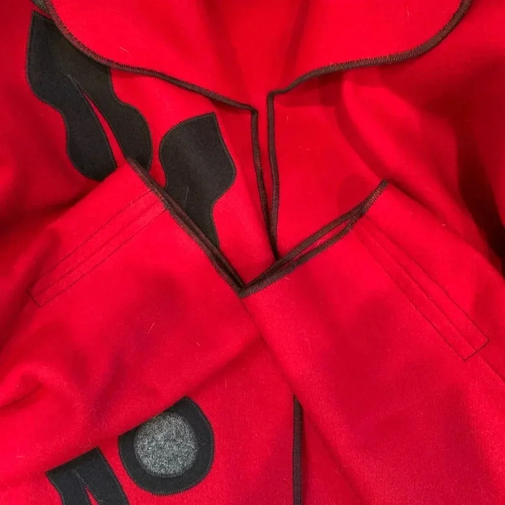 Vintage 80s Beppa 100% Wool Deep Cobalt Red Coat XS/S/M Bohemian Folk Art Design